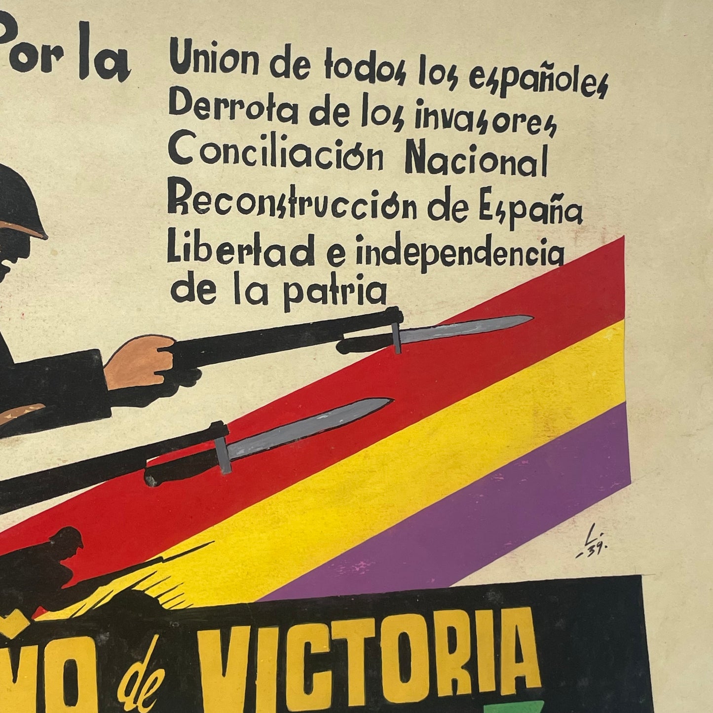 Raro Boceto Pintado Guerra civil Española 1939 Año de victoria Republicano