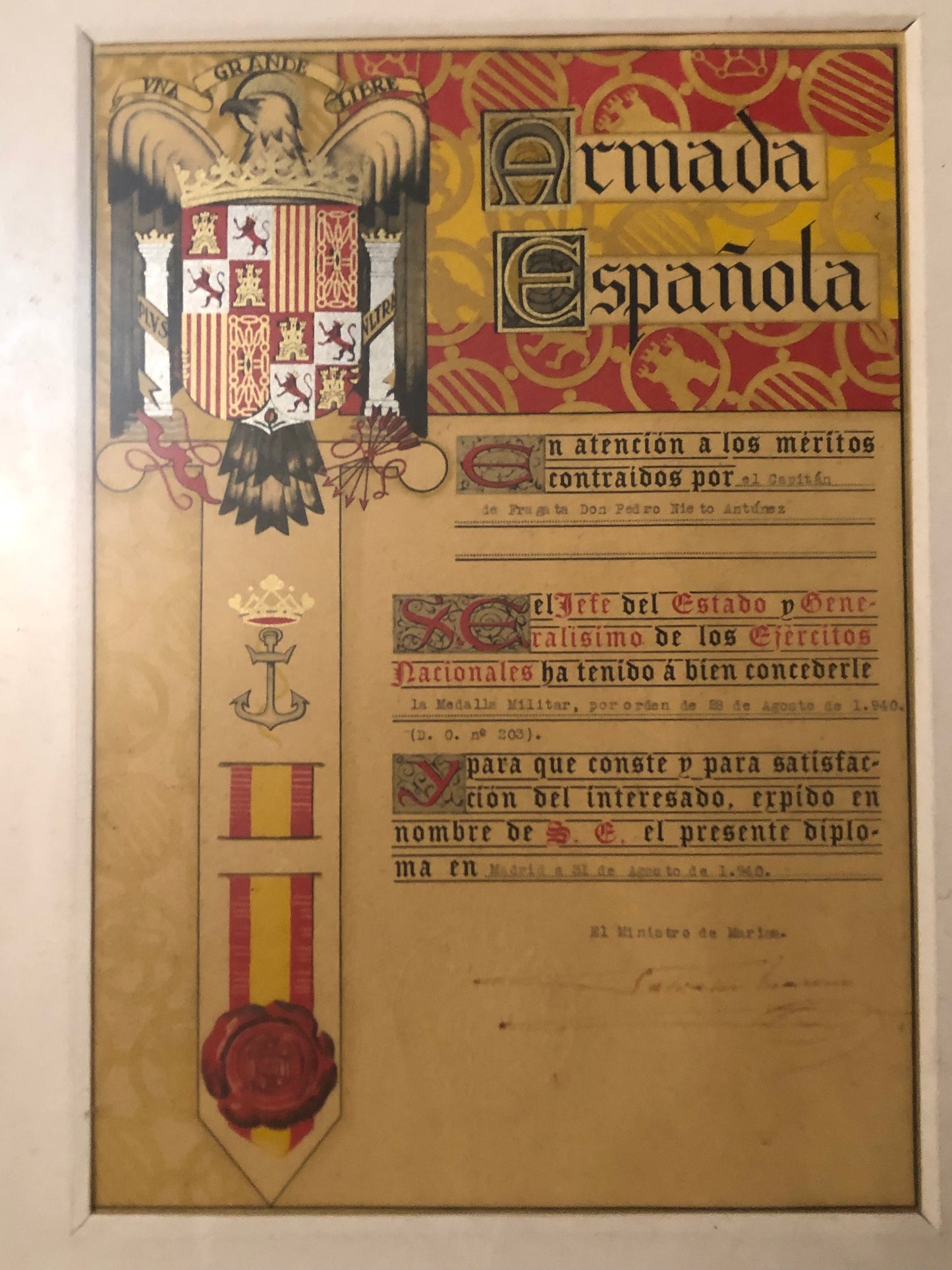 Diploma medalla militar individual