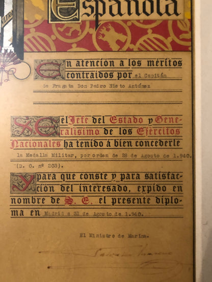 Diploma medalla militar individual