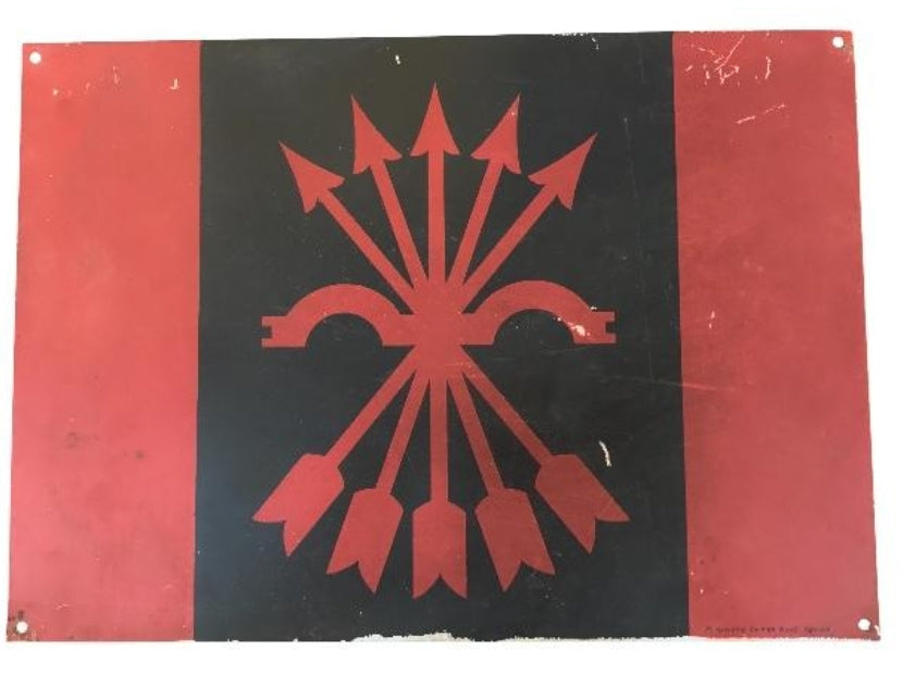 Falange flag lithographed on sheet metal. Civil War era.