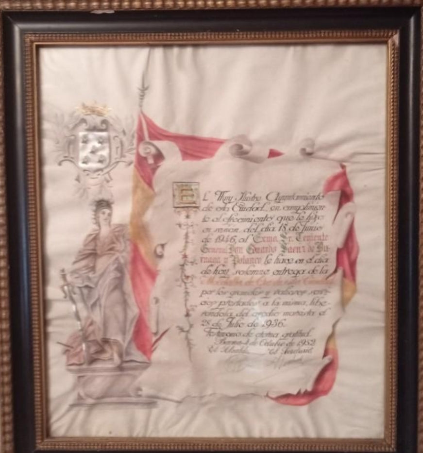 Diploma de la ciudad de Baena tras su liberación