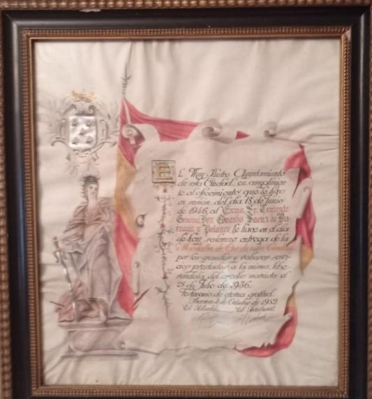 Diploma de la ciudad de Baena tras su liberación