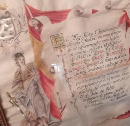 Diploma de la ciudad de Baena tras su liberación